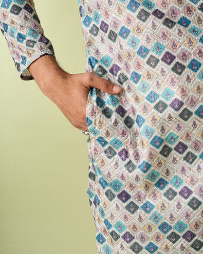 Diwas Men Enchanting Aqua Green Pajama Kurta