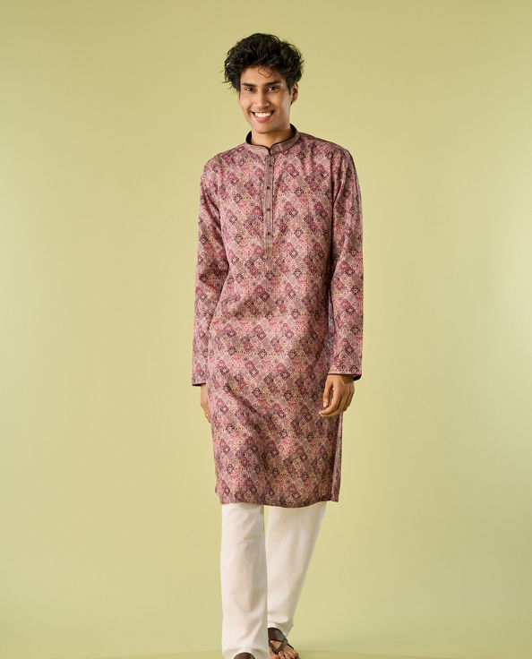 Diwas Men Brown Cotton Kurta Pajama