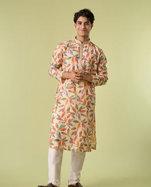 Diwas Men Beige Refined Kurta Pajama