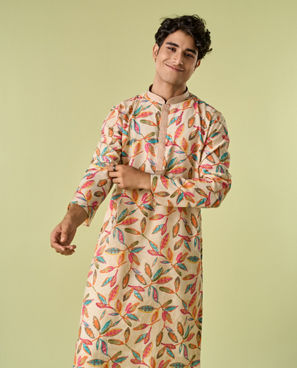 Diwas Men Beige Refined Kurta Pajama