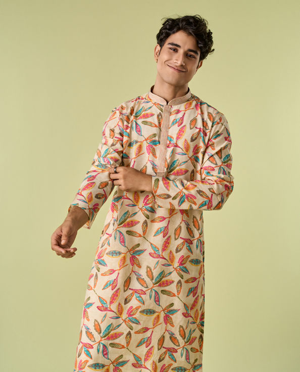Diwas Men Beige Refined Kurta Pajama