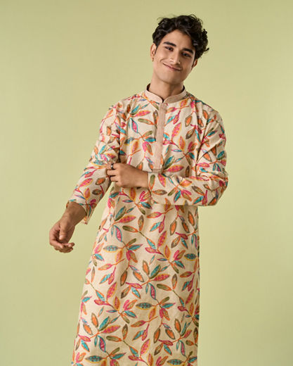 Diwas Men Beige Refined Kurta Pajama