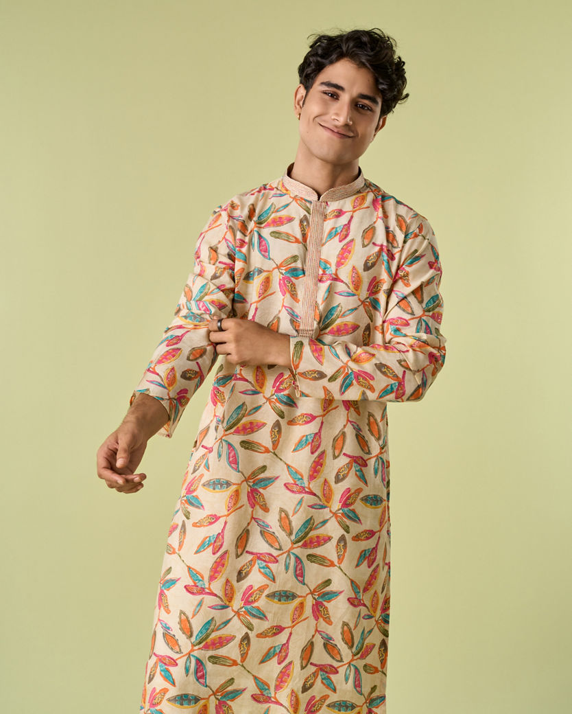 Diwas Men Beige Refined Kurta Pajama