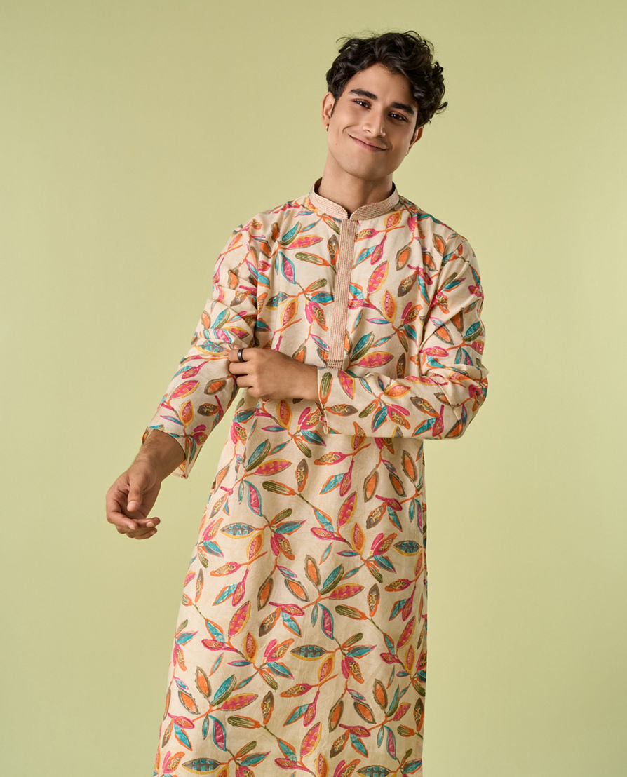 Diwas Men Beige Refined Kurta Pajama