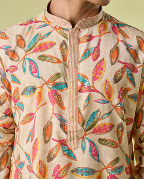 Diwas Men Beige Refined Kurta Pajama