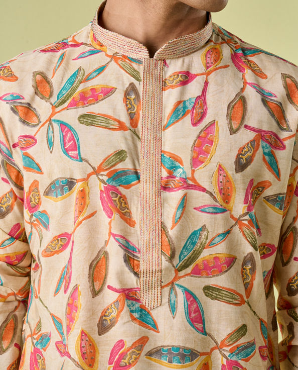 Diwas Men Beige Refined Kurta Pajama