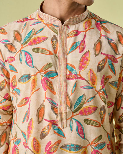 Diwas Men Beige Refined Kurta Pajama