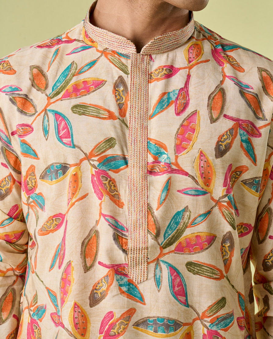 Diwas Men Beige Refined Kurta Pajama