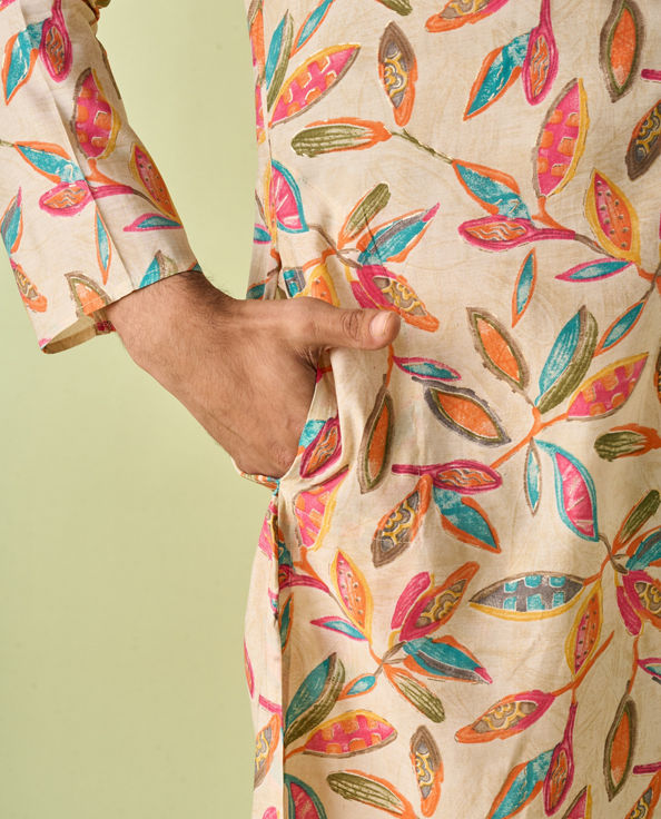 Diwas Men Beige Refined Kurta Pajama