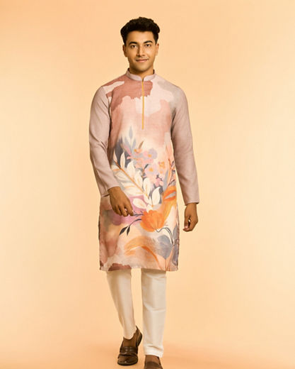 Diwas Men Artistic Floral Kurta in Blended Cotton