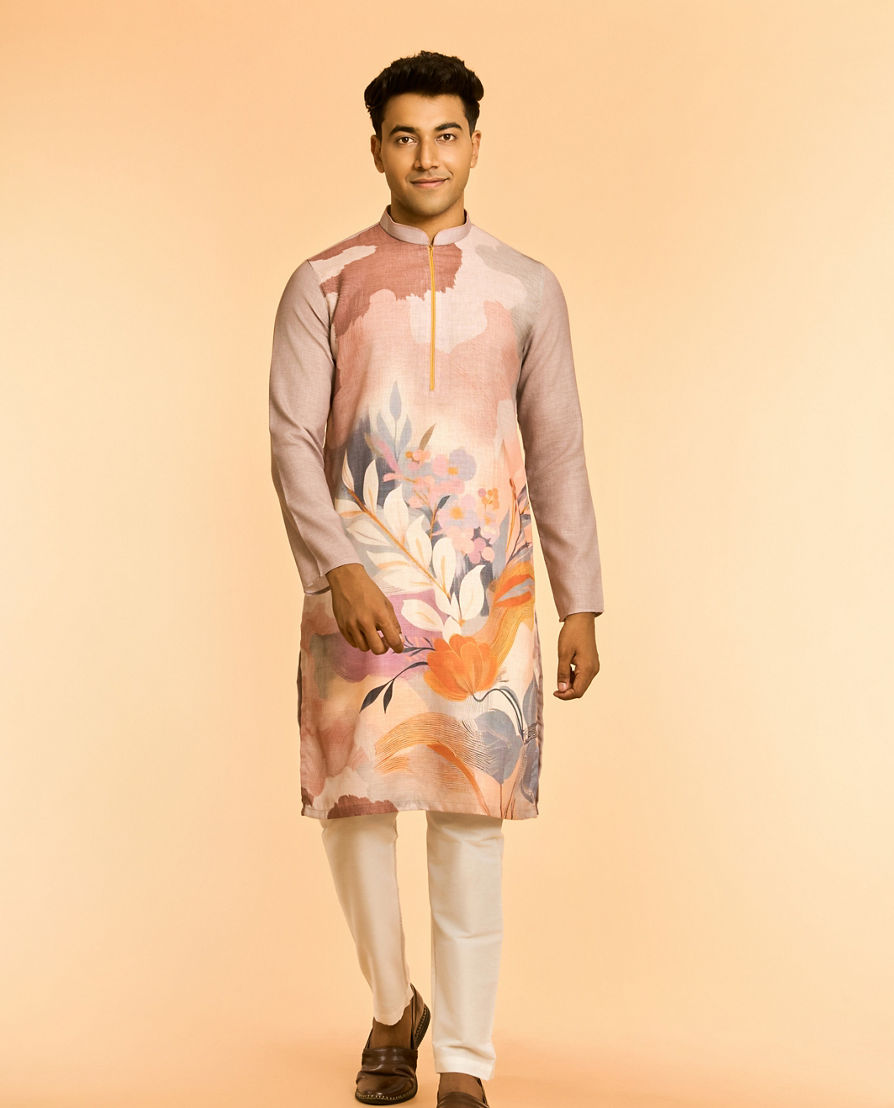 Diwas Men Artistic Floral Kurta in Blended Cotton