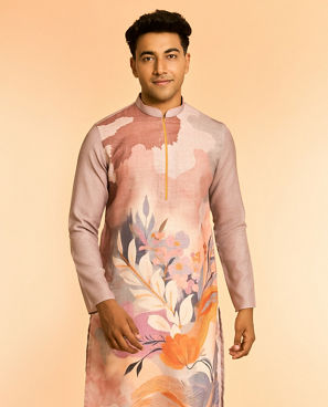 Diwas Men Artistic Floral Kurta in Blended Cotton