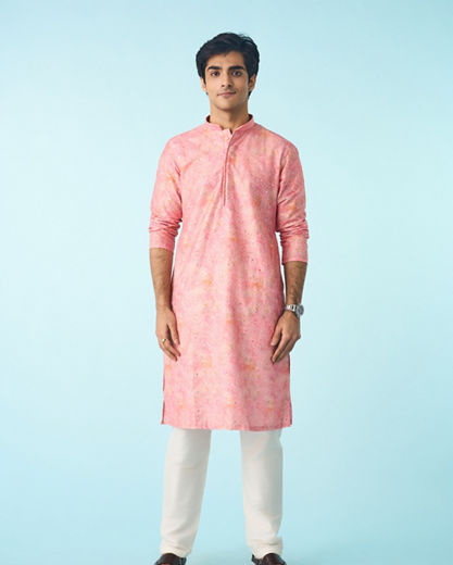 Diwas Men Peachy Pink Elegance Kurta Pajama