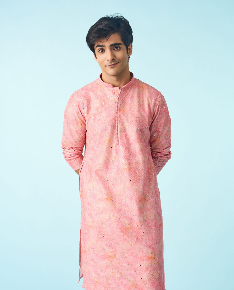Diwas Men Peachy Pink Elegance Kurta Pajama
