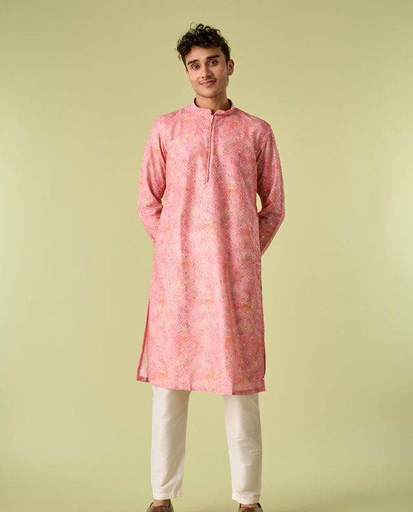 Diwas Men Peachy Pink Elegance Kurta Pajama