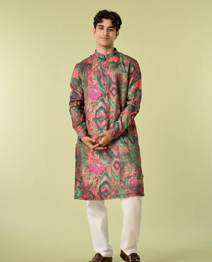 Diwas Men Dark Green Cotton Kurta Pajama