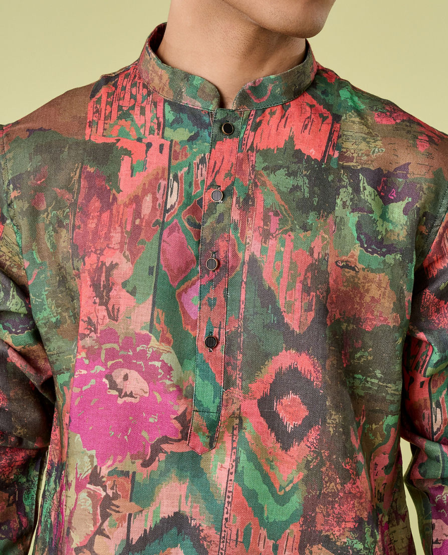 Diwas Men Dark Green Cotton Kurta Pajama