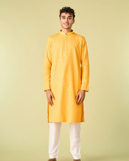Diwas Men Sunbeam Yellow Cotton Kurta Pajama