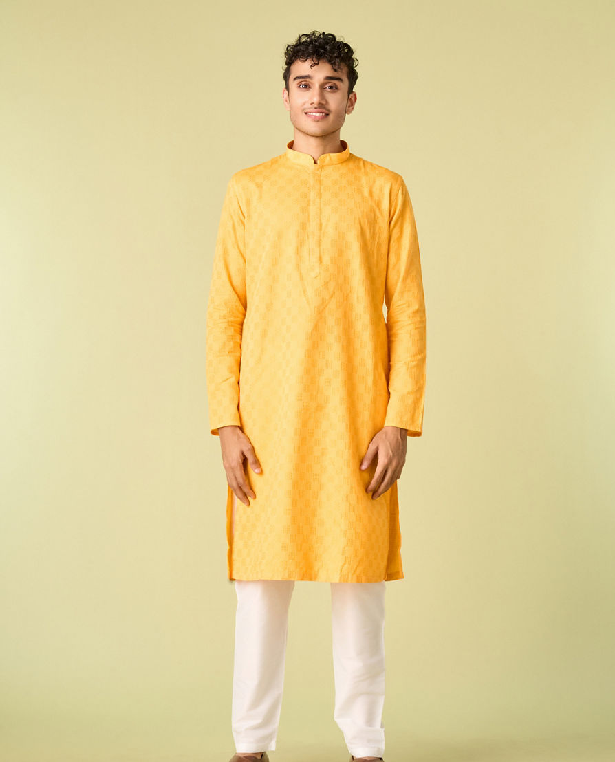 Diwas Men Sunbeam Yellow Cotton Kurta Pajama