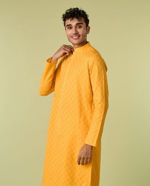 Diwas Men Sunbeam Yellow Cotton Kurta Pajama