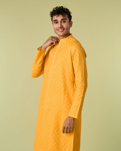 Diwas Men Sunbeam Yellow Cotton Kurta Pajama