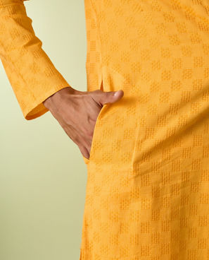 Diwas Men Sunbeam Yellow Cotton Kurta Pajama
