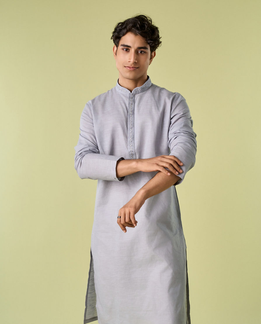 Diwas Men Elegant Light Grey Kurta Pajama