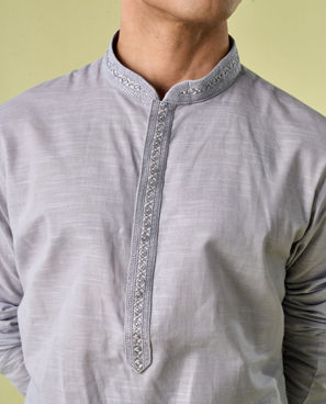 Diwas Men Elegant Light Grey Kurta Pajama