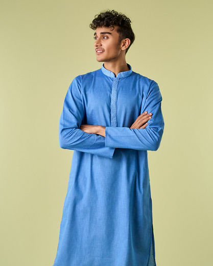 Diwas Men Elegant Mid Blue Kurta Pajama