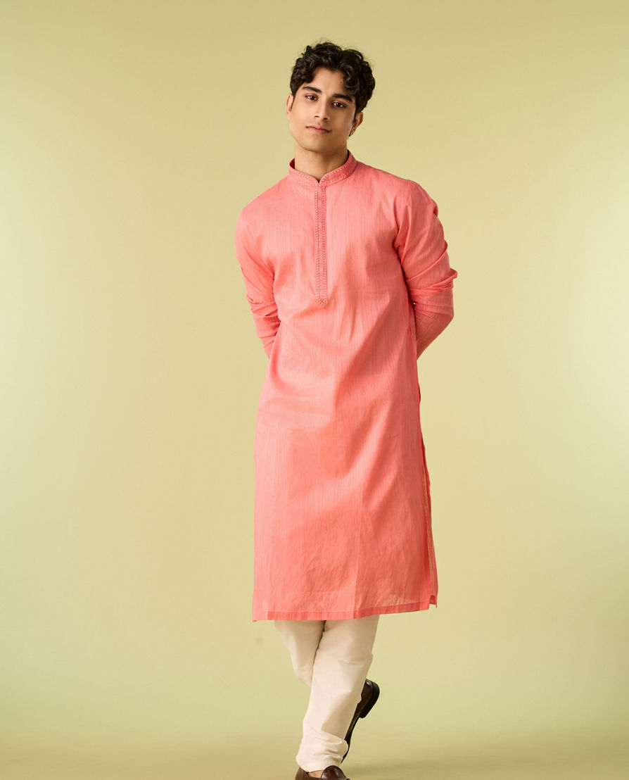 Diwas Men Lush Coral Kurta Pajama