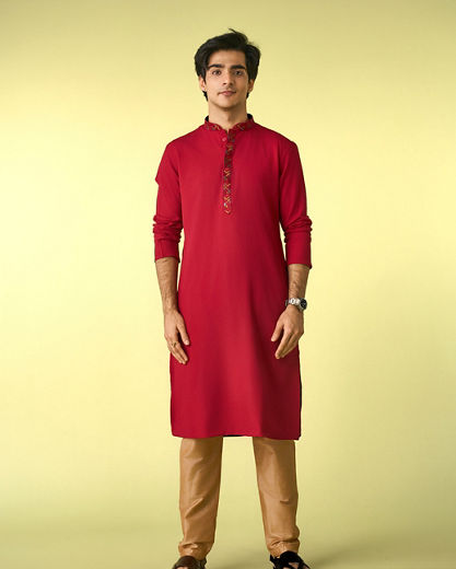 Diwas Men Regal Red Sparkle Kurta Pajama