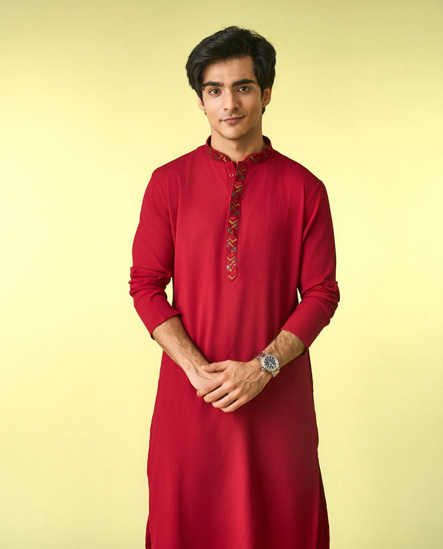 Diwas Men Regal Red Sparkle Kurta Pajama