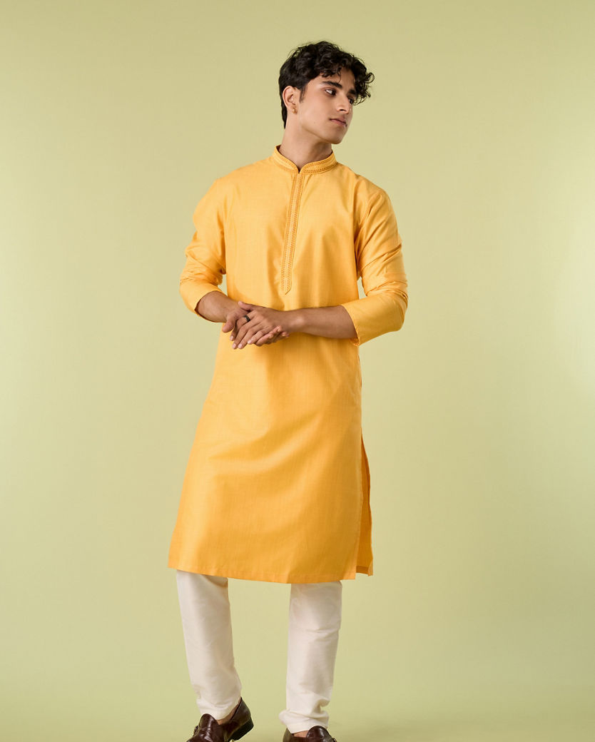 Diwas Men Golden Glow Mustard Kurta Pajama