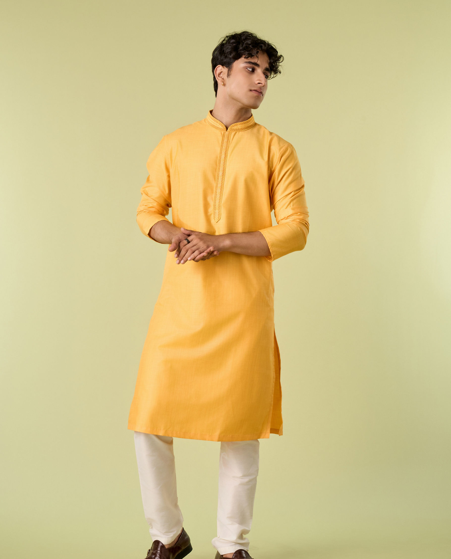 Diwas Men Golden Glow Mustard Kurta Pajama