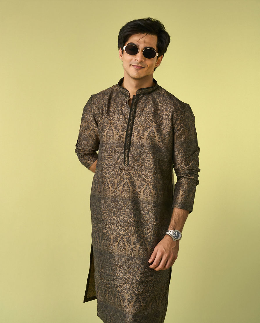 Diwas Men Olive Green Elegance Kurta Pajama