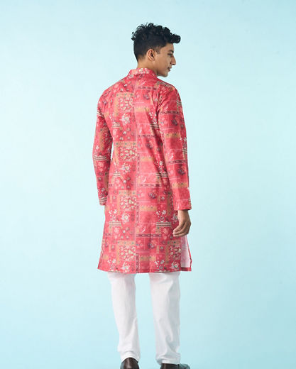 Diwas Men Vibrant Coral Cotton Kurta Pajama