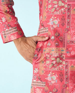 Diwas Men Vibrant Coral Cotton Kurta Pajama