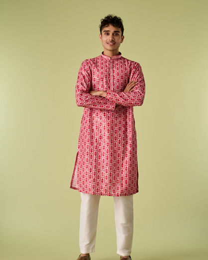 Diwas Men Luxurious Rani Pink Kurta Pajama