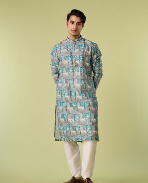 Diwas Men Turquoise Blue Festive Kurta Pajama