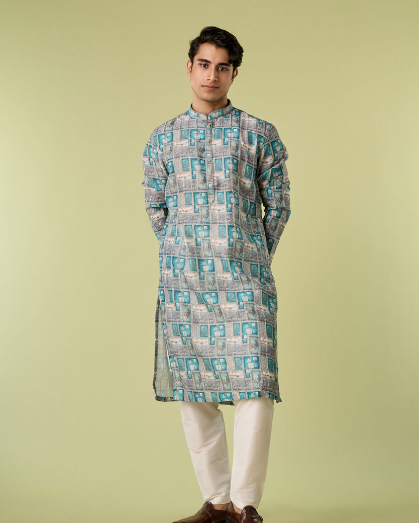 Diwas Men Turquoise Blue Festive Kurta Pajama