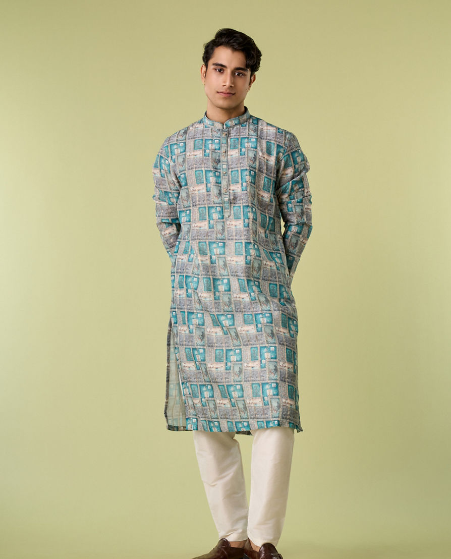 Diwas Men Turquoise Blue Festive Kurta Pajama