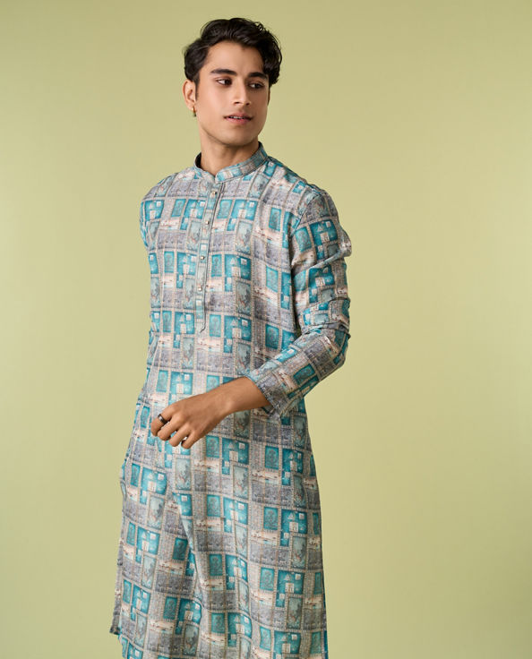 Diwas Men Turquoise Blue Festive Kurta Pajama