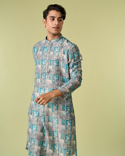 Diwas Men Turquoise Blue Festive Kurta Pajama