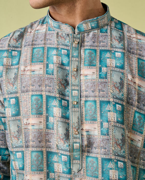 Diwas Men Turquoise Blue Festive Kurta Pajama