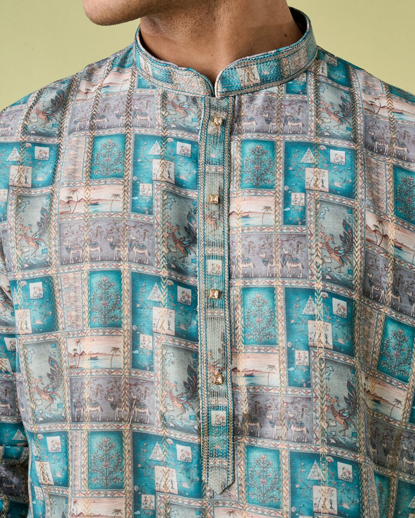 Diwas Men Turquoise Blue Festive Kurta Pajama