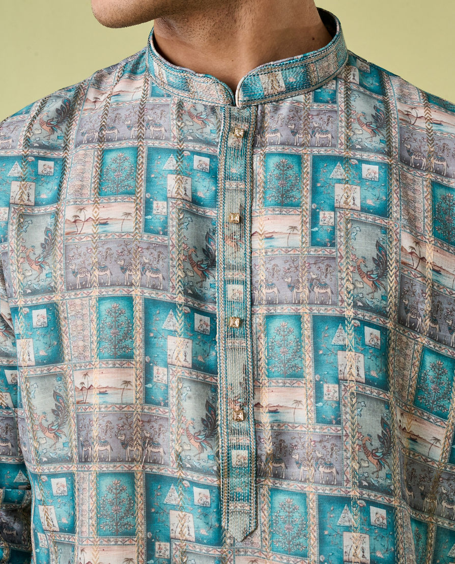 Diwas Men Turquoise Blue Festive Kurta Pajama