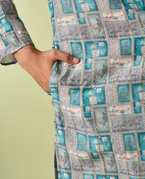 Diwas Men Turquoise Blue Festive Kurta Pajama
