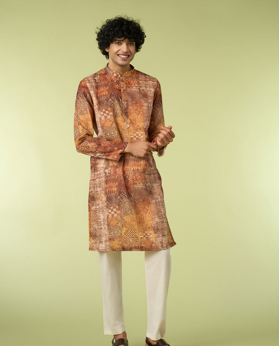 Diwas Men Elegant Fawn Cotton Kurta Pajama