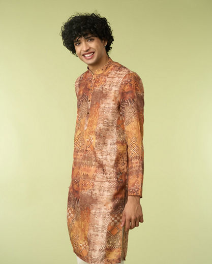 Diwas Men Elegant Fawn Cotton Kurta Pajama