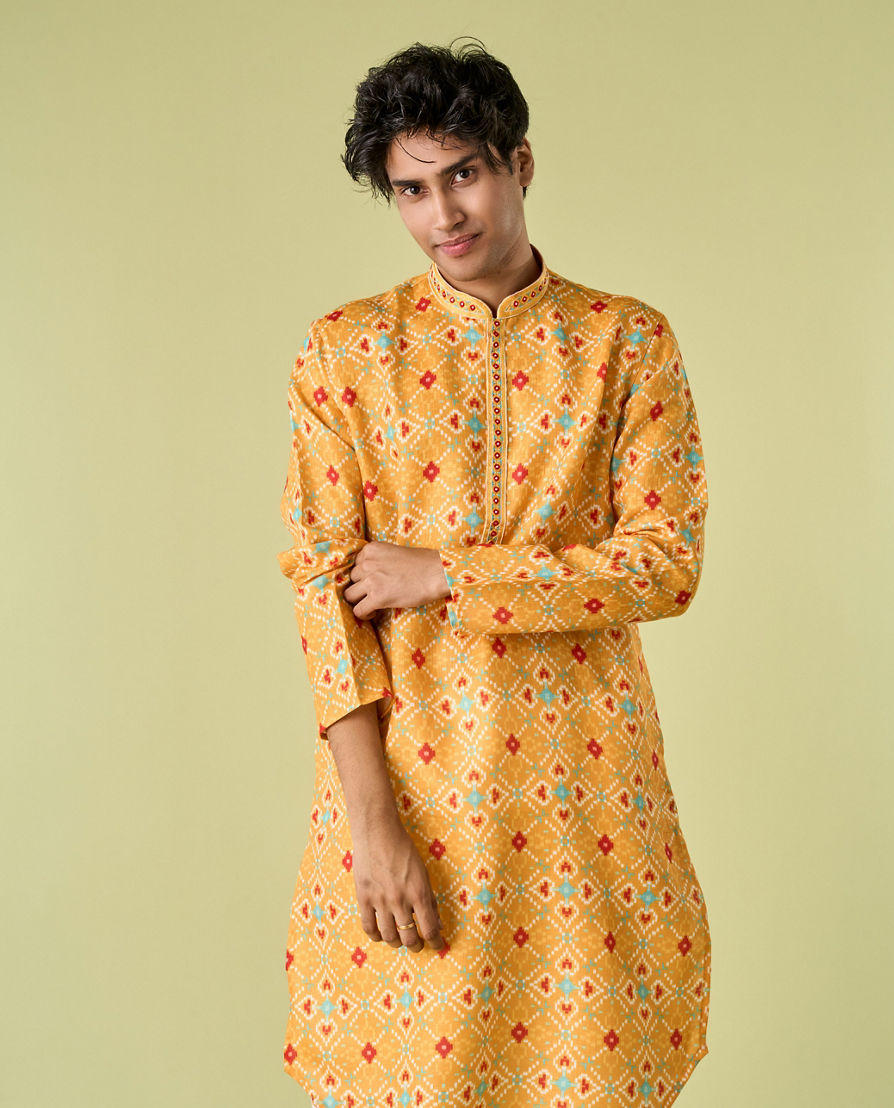 Diwas Men Sunset Gold Kurta Pajama Ensemble